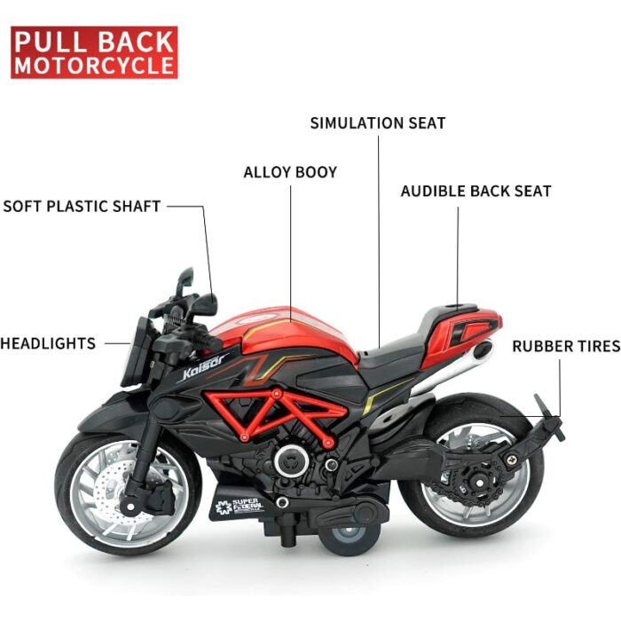 1:12 Alloy Series Classic Racing Pull Back Sports Bike With Flashing Lights And Sounds - Image 9