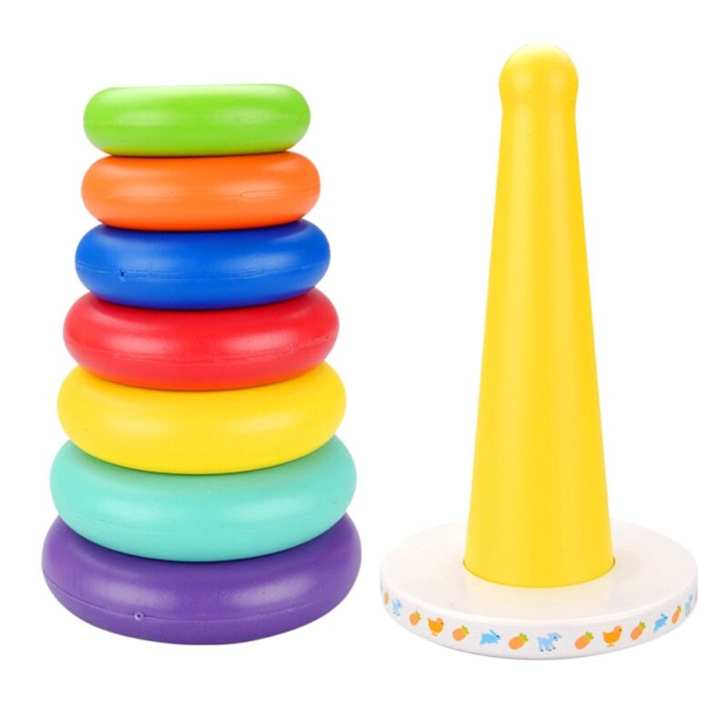 Stacking Rainbow Ring Toy Montessori Plastic Circle Pyramid Stack Sort Tower