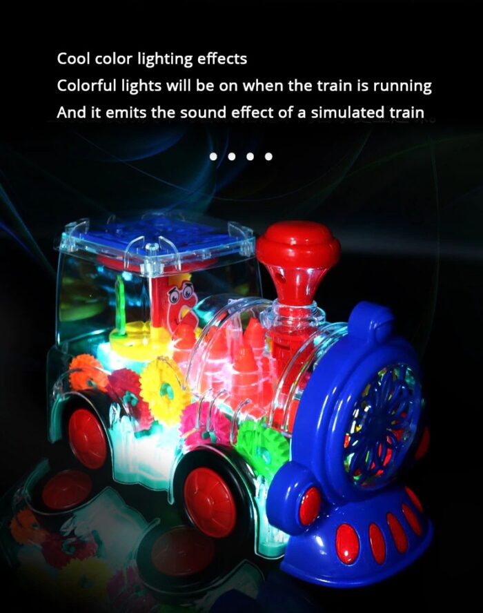 Electric Transparent Gear Train Universal Walking Train Colorful Lights Musical Toy - Image 2