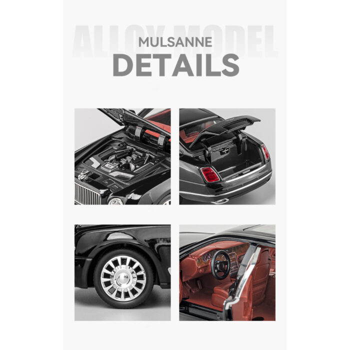 1:24 Bentley Mulsanne Alloy Die-Cast Model Car With Sound & Light - Image 5