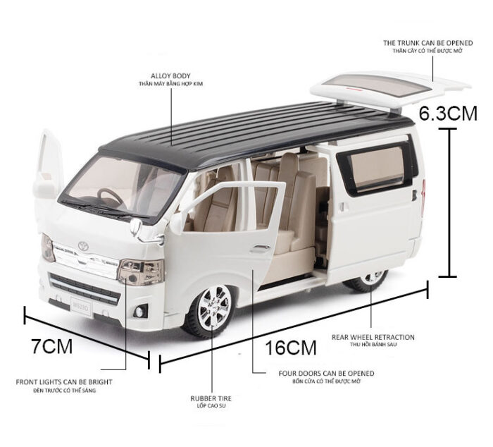 High Simulation 1:32 Toyota Hiace Alloy Die-Cast Model MPV Vehicle With Sound And Light - Image 5