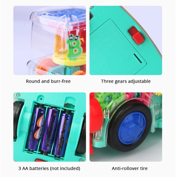 Electric Transparent Gear Train Universal Walking Train Colorful Lights Musical Toy - Image 11