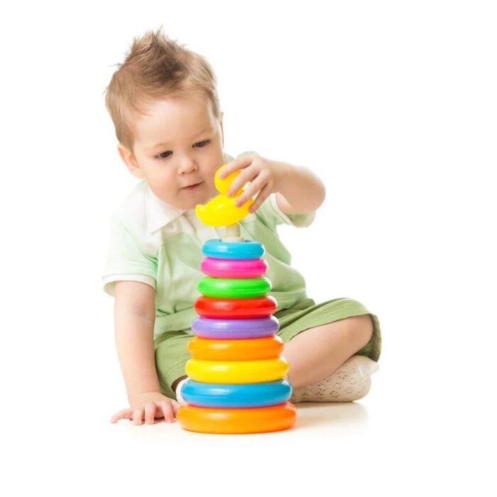 Stacking Rainbow Ring Toy Montessori Plastic Circle Pyramid Stack Sort Tower - Image 5