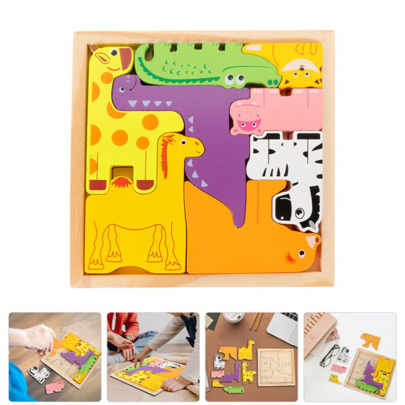 Cute Colorful Animal Shape Wooden Puzzle Toy For Kids