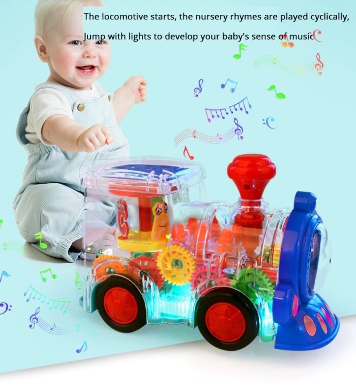 Electric Transparent Gear Train Universal Walking Train Colorful Lights Musical Toy - Image 3