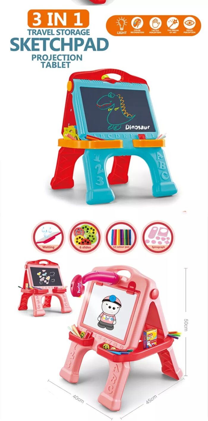 3 In 1 Drawing Projector Tablet Plastic Black Board Chalk White Board Erasable Painting Board Set Kids - Image 2