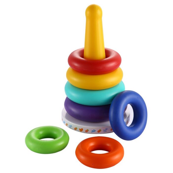 Stacking Rainbow Ring Toy Montessori Plastic Circle Pyramid Stack Sort Tower - Image 3