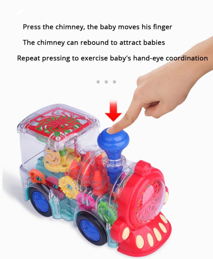 Electric Transparent Gear Train Universal Walking Train Colorful Lights Musical Toy - Image 4