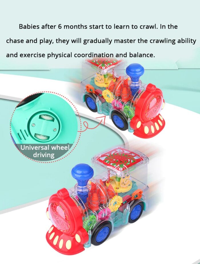 Electric Transparent Gear Train Universal Walking Train Colorful Lights Musical Toy - Image 6