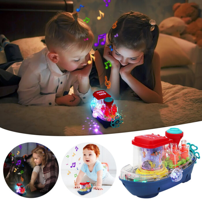 Underwater Symphony Transparent Musical Land Ship Toy With Dazzling Lights - Image 3