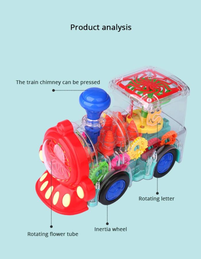 Electric Transparent Gear Train Universal Walking Train Colorful Lights Musical Toy - Image 7