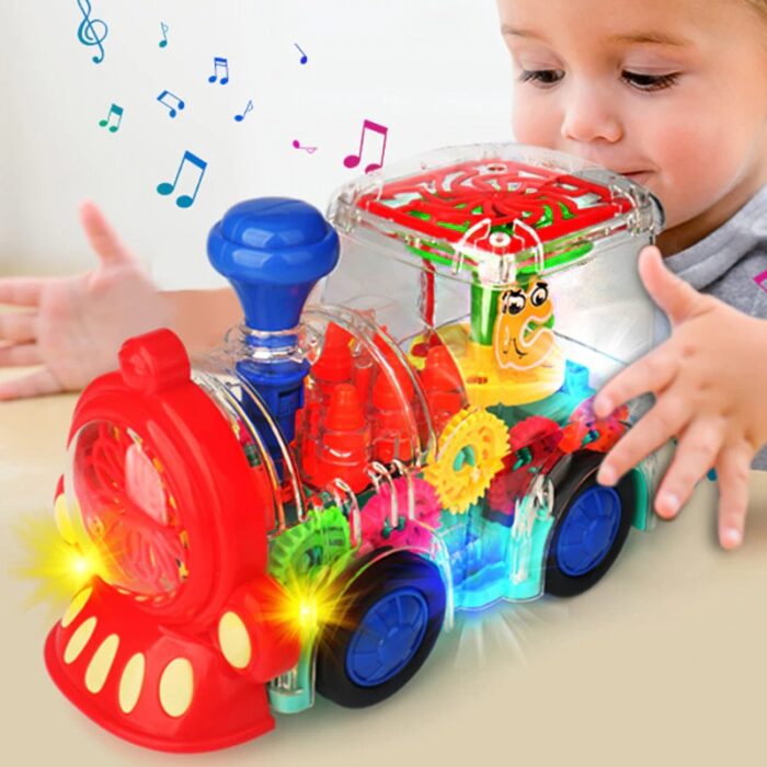 Electric Transparent Gear Train Universal Walking Train Colorful Lights Musical Toy - Image 9